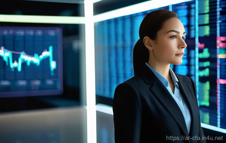 CFA와 글로벌 금융 시장 전망 - **Prompt:** A confident and determined female financial analyst, fully clothed in a sharp, modern bu...