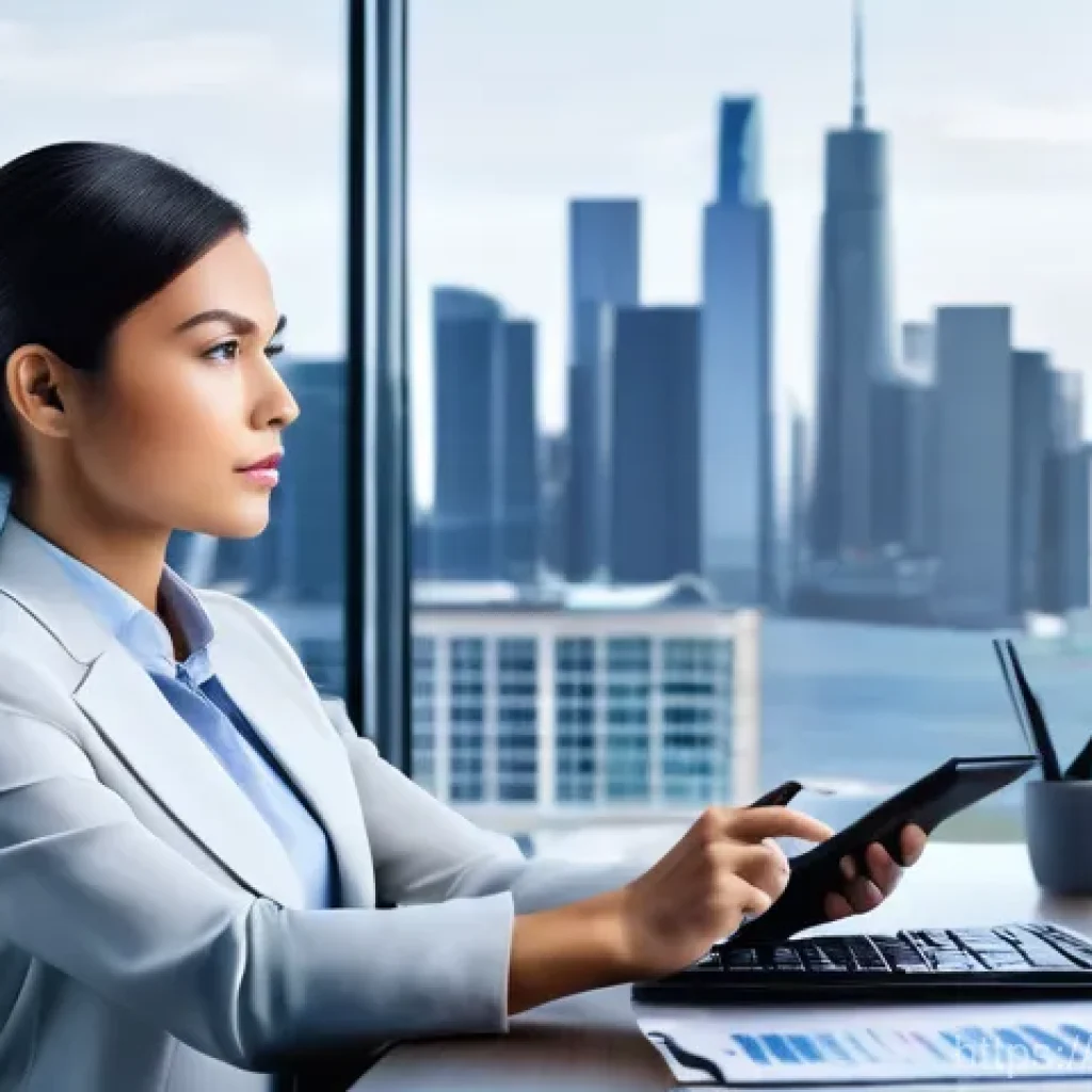 금융투자분석사와 투자 심리 분석 - **Prompt:** A focused and astute female financial analyst, dressed in professional business attire, ...