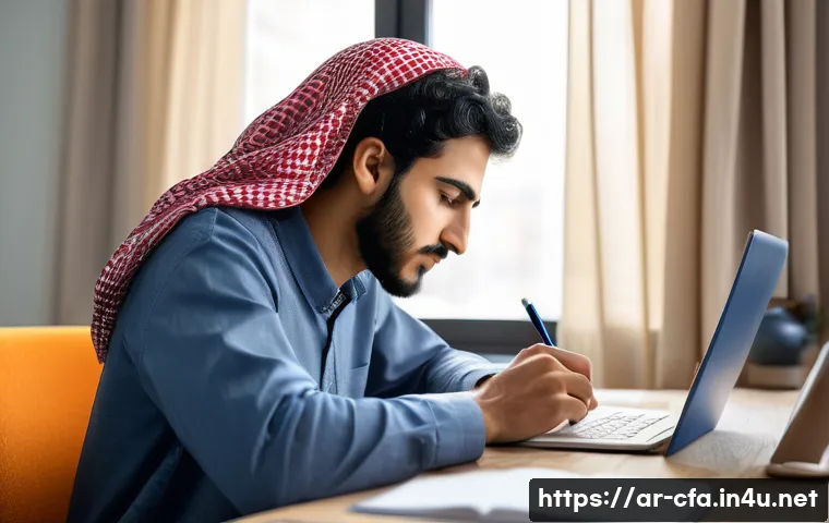 CFA 시험에서 시간 관리법 - A focused Middle Eastern young adult studying at a modern desk in a bright, cozy room during early m...