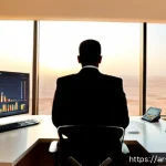 금융투자분석사와 퀀트 투자 분석 - Photorealistic financial investment analyst in a tailored modest business suit working in a modern R...